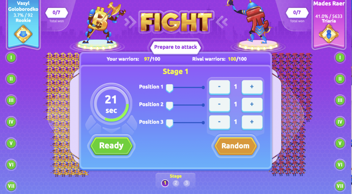 Os jogadores lutam com personagens que representam diferentes criptos. (Fonte: CryptoBattles)
