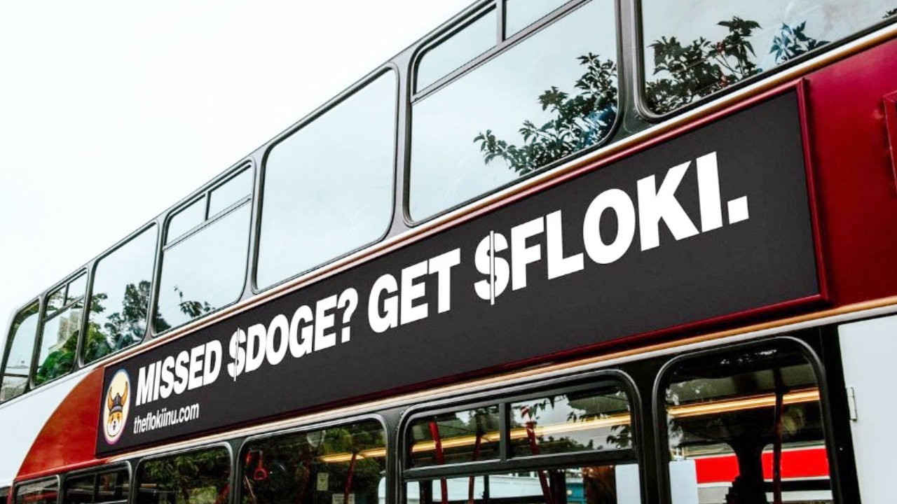Annuncio Floki pubblicato su un autobus di Londra (Fonte: Twitter)