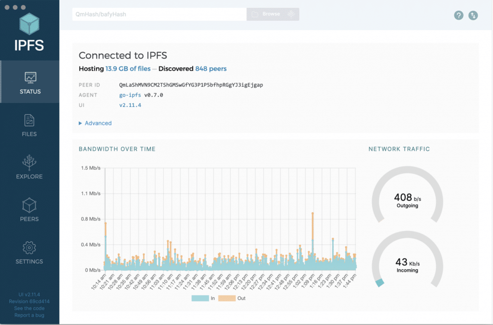 Обзор интерфейса настольного приложения IPFS