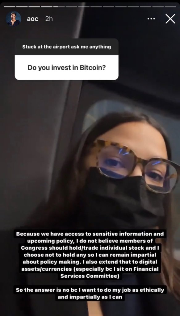 A screen-grab of aoc's Instagram Story
