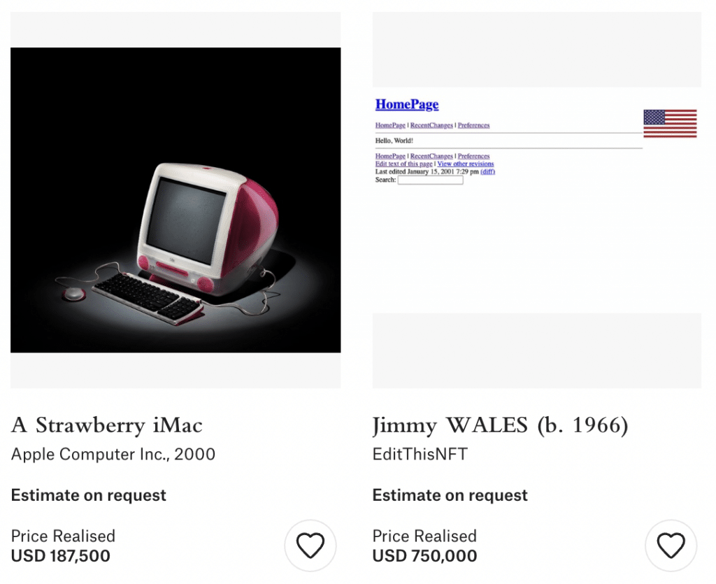 I due NFT di Wikipedia venduti da Christie's (Fonte: sito web di Christie's)