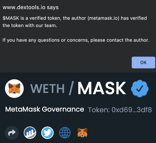 Catture del pop-up di verifica e cattura del token verificato (Fonte: Twitter)