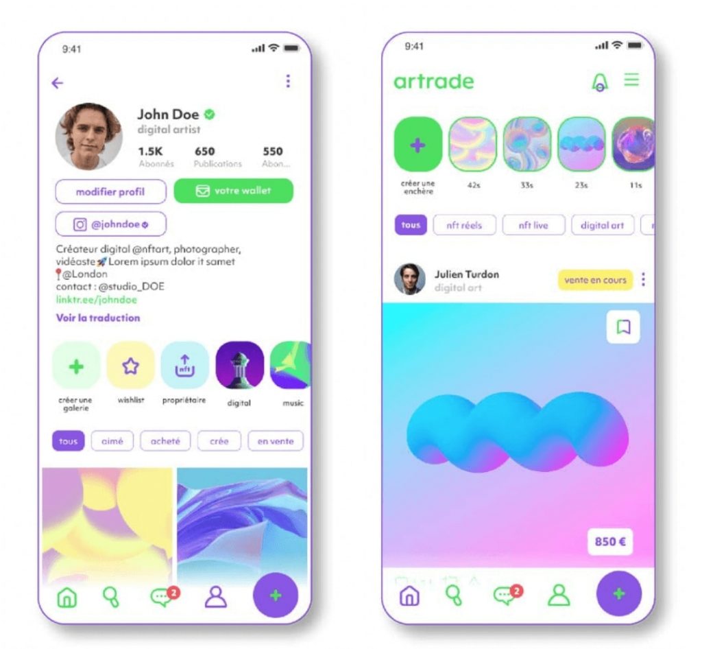 A simple, uncluttered user interface, and close to the social networks we know (Source: Artrade Whitepaper)