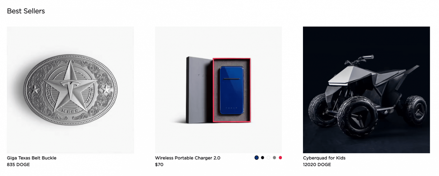 Tesla offers some products for DOGE (Source: Tesla)