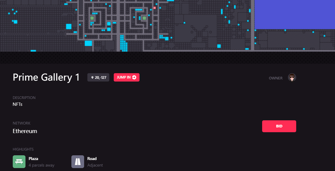 Page de détails de la trace de JJ Lin à (20,-127) en Decentraland