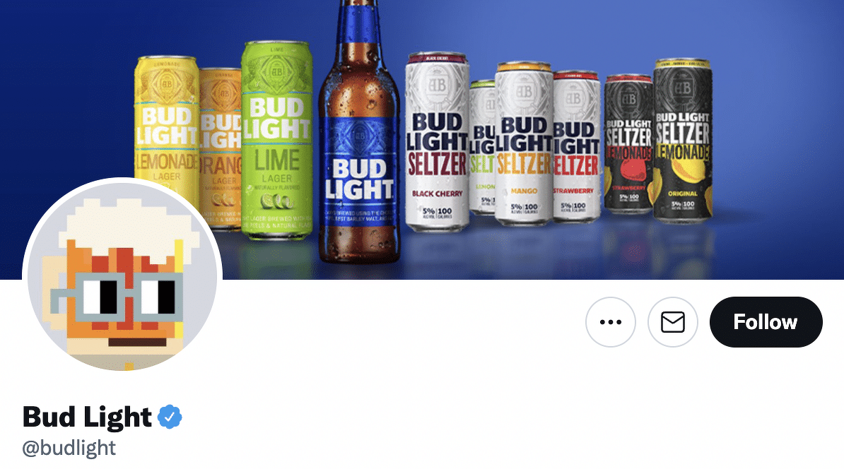 Bud Light używa teraz Nouns NFT jako swojego zdjęcia profilowego na Twitterze. Image: Twitter