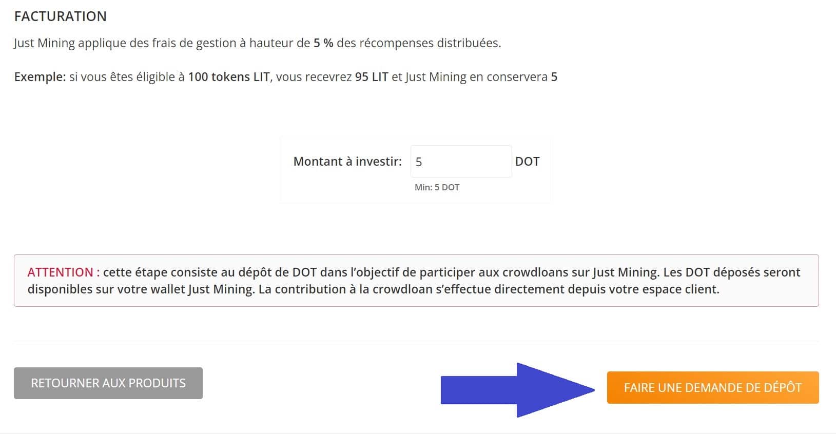 Deposito DOT su Solo Mining