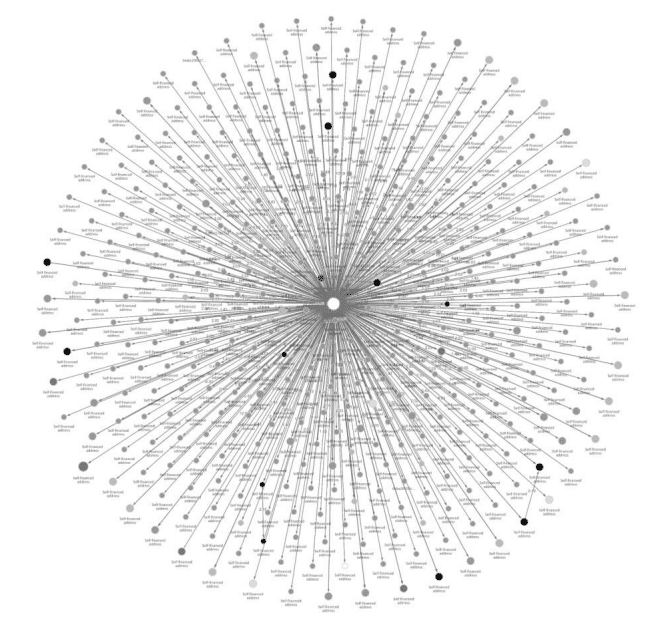 Un gráfico de reactores que muestra la relación entre el prolífico vendedor de NFT y los cientos de direcciones a las que ha vendido NFT (Fuente: Chainalysis)