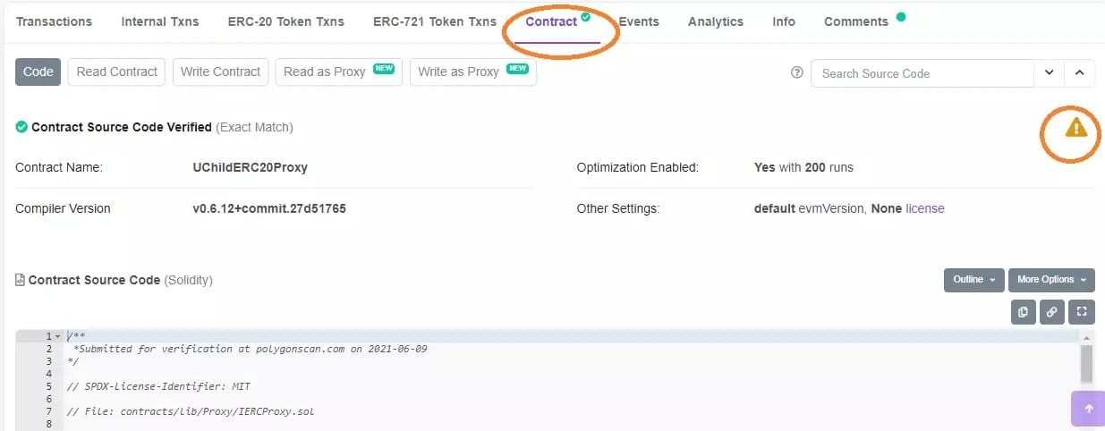 Abbildung 10: Der Smart Contract von Paraswap in Bezug auf USDC auf Polygon