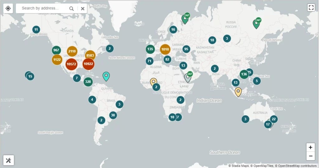Distribution of ATMs around the world