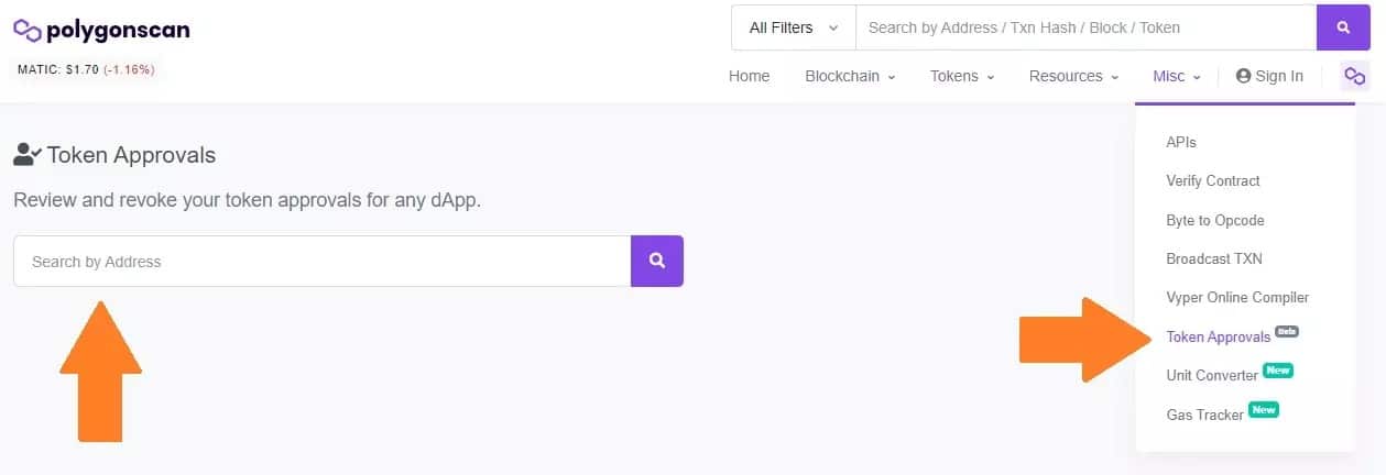 Abbildung 7: Das Menü Token Approvals auf PolygonScan