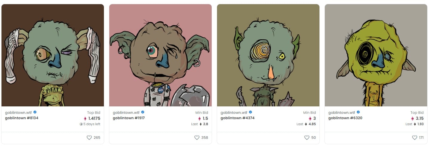 Goblintown NFTs on sale in OpenSea