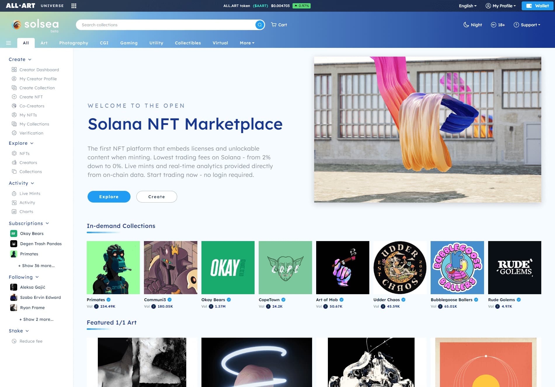 Домашняя страница Solsea.io