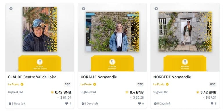 Alcuni NFT offerti da La Poste