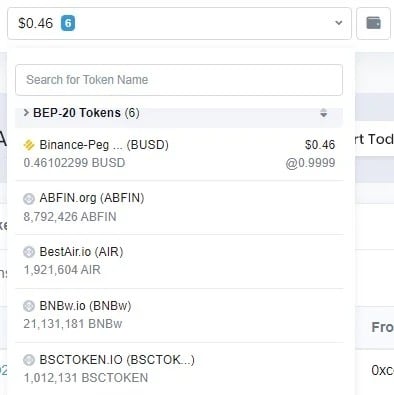 Figuur 2: Voorbeeld van frauduleuze tokens op een NBB Ketenadres