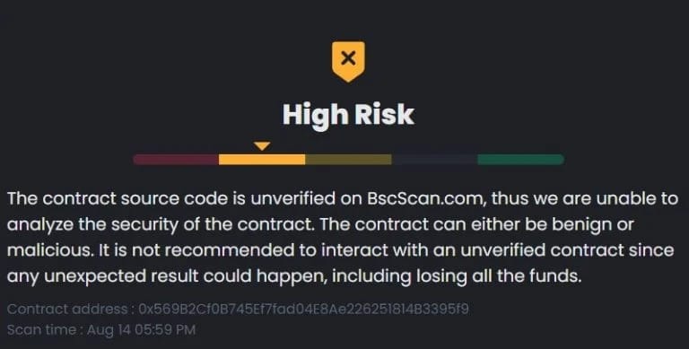 Figuur 3: Resultaat van een scan van een smart contract op DappBay