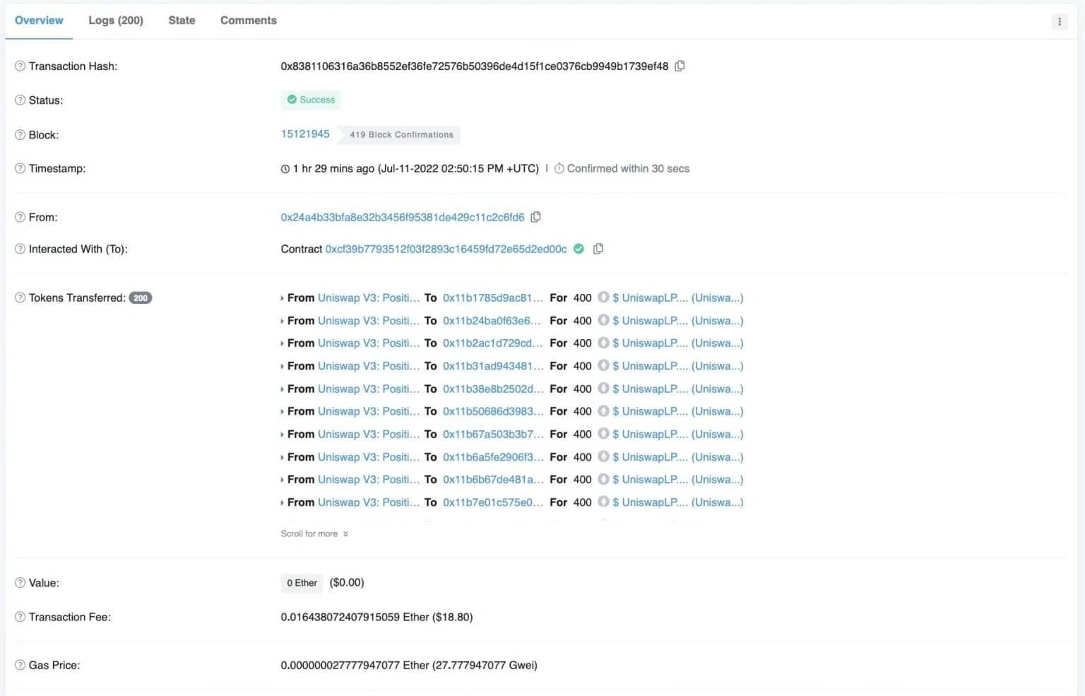「Uniswap V3: NFTポジション」からの取引に見える