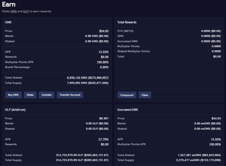 GMX Staking Page