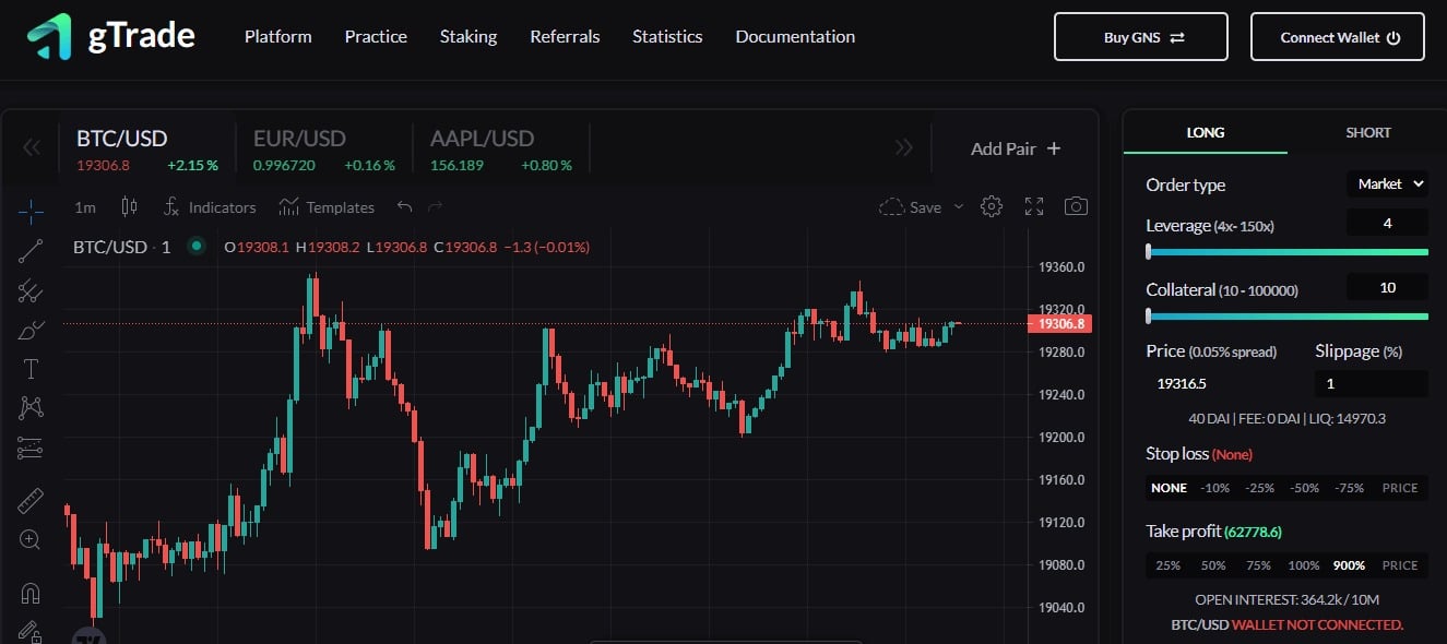 Page de trading gTrade