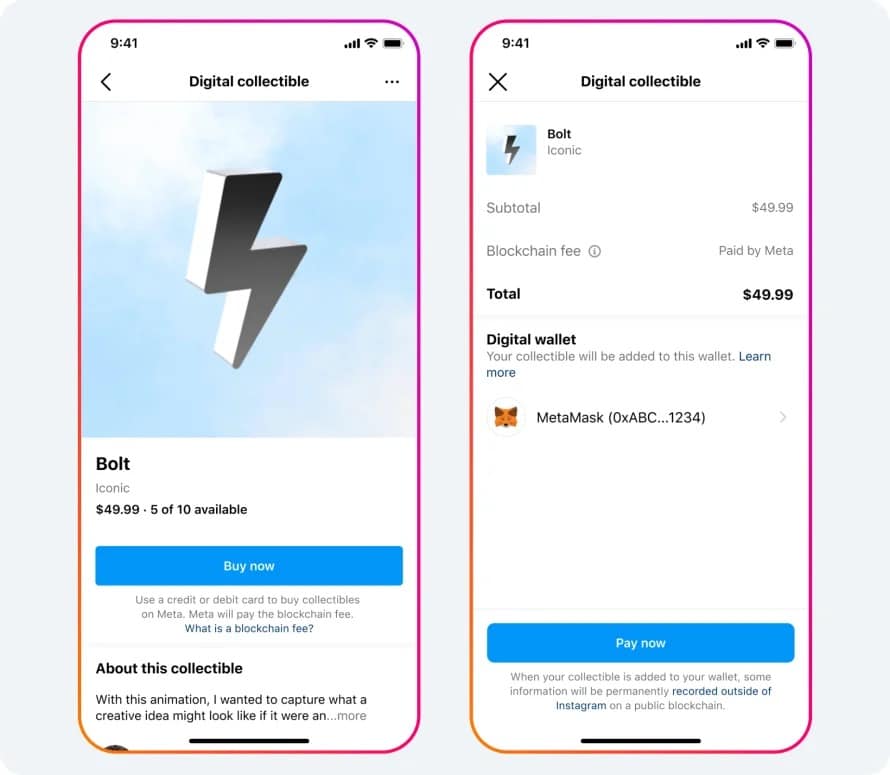 Figure 1 - Buying NFTs on Instagram