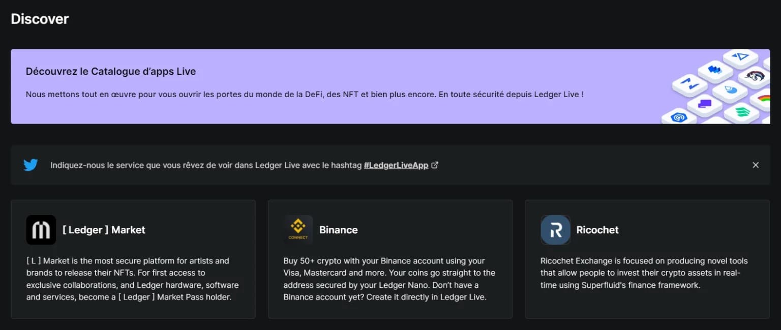 Обзор каталога в приложении Ledger Live