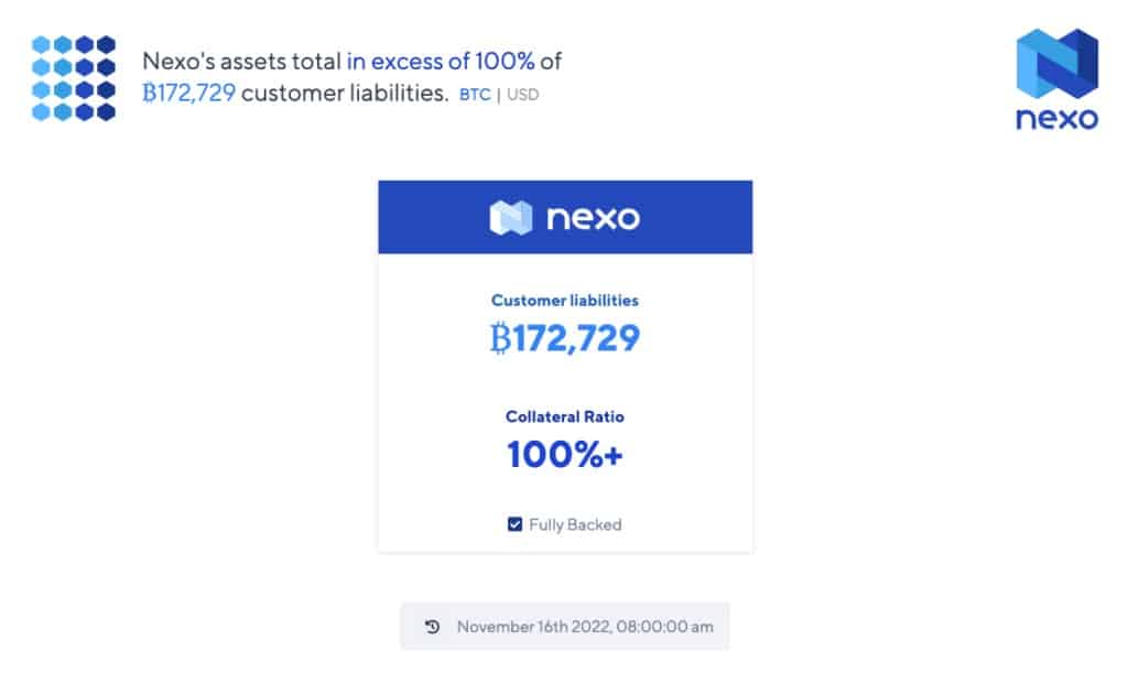 Screengrab显示Nexo的实时审计证明(来源:Armanino的TrustExplorer)
