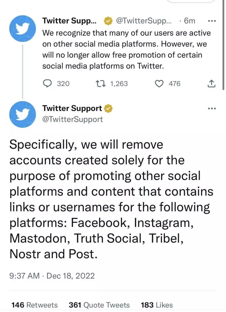 Annuncio del supporto Twitter sui link esterni