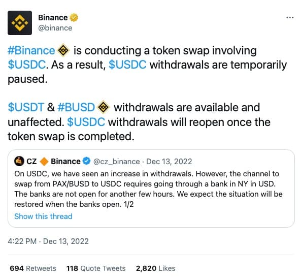 Источник: @binance on Twitter.com