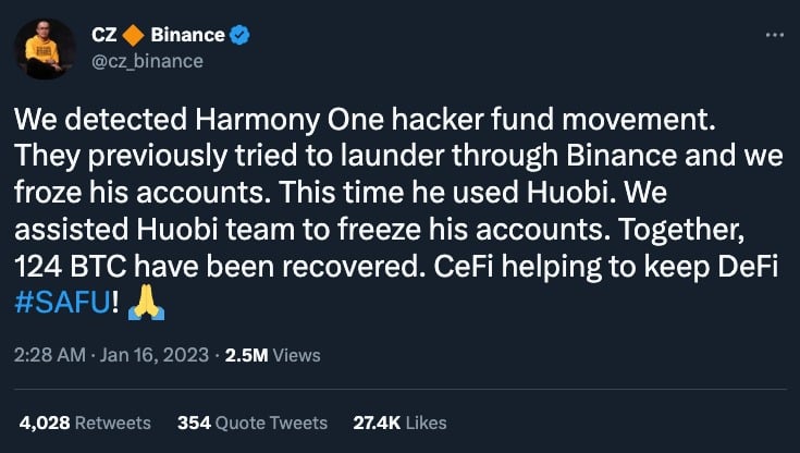 CZ reageert op bewijs dat de wallets aan Binance linkt
