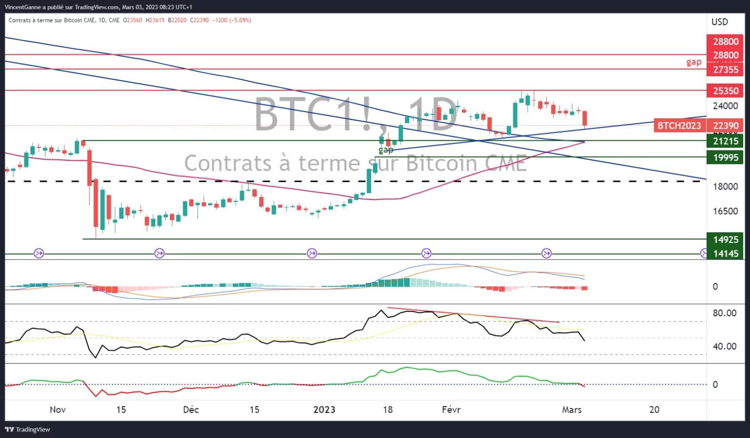 Chart revealing daily Japanese candles of Bitcoin future contract on Chicago Stock Exchange