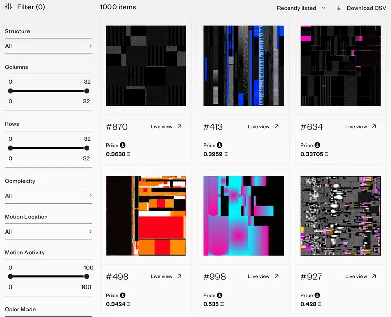 Art Blocksのマーケットプレイス出品画面。画像はイメージです: Art Blocks