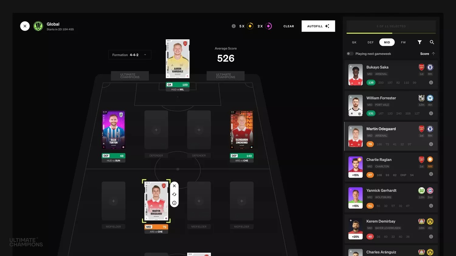 Ultimate Championsにおけるチームビルディングのインターフェースプレビュー