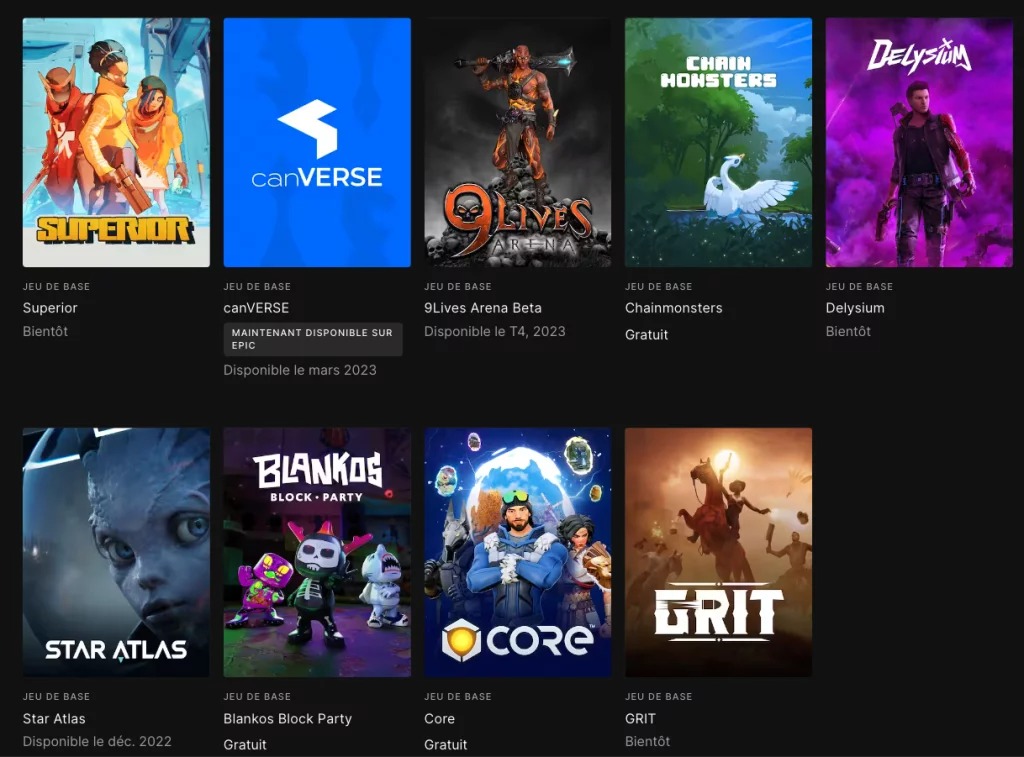 Elenco dei giochi blockchain sull'Epic Games Store