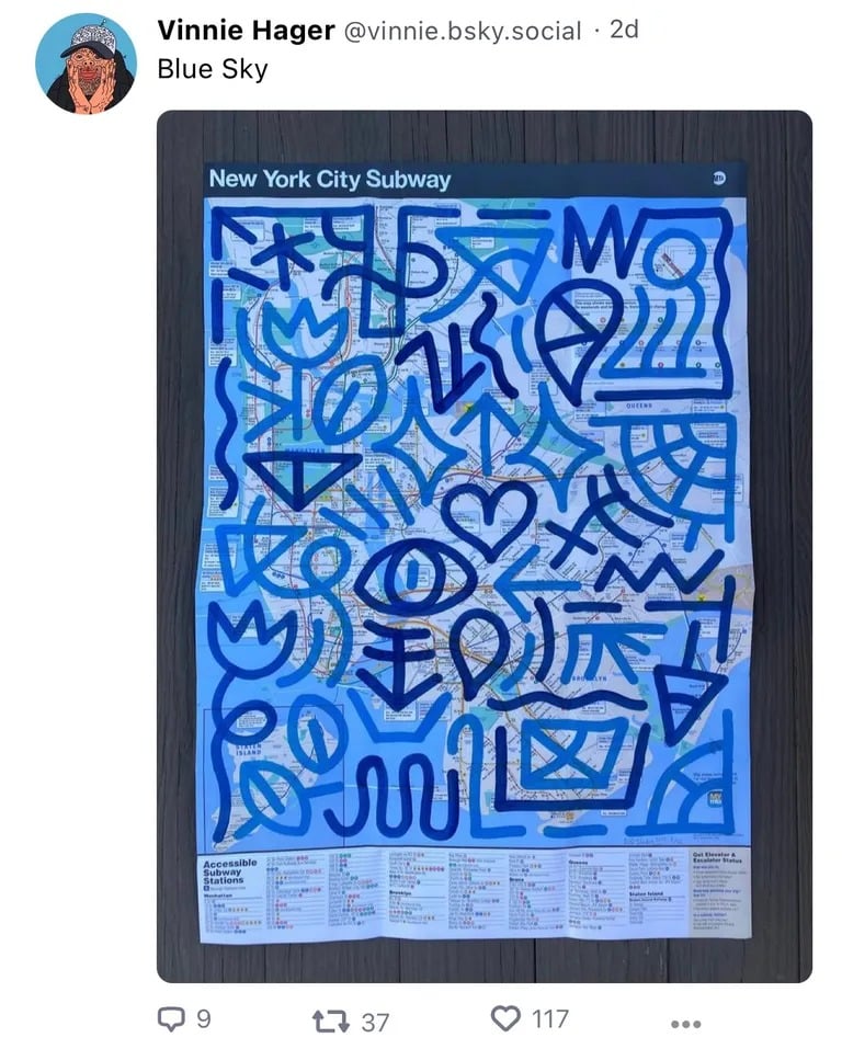 文尼-哈格一直在Bluesky上分享他的艺术作品。图片： Bluesky