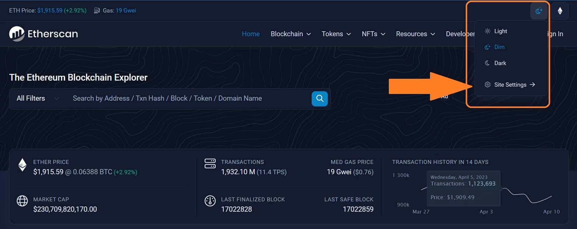 Access Etherscan settings