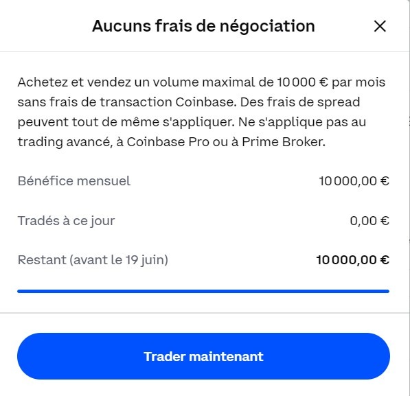 Figura 1 - Limite delle commissioni di trading su Coinbase One