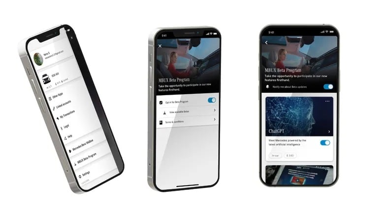 梅赛德斯-奔驰应用程序显示了ChatGPT功能。图片: Mercedes Benz