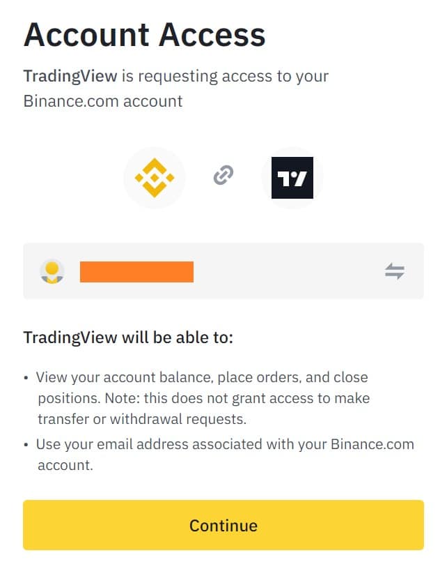 Figure 3 - Authorising the connection between Binance and TradingView