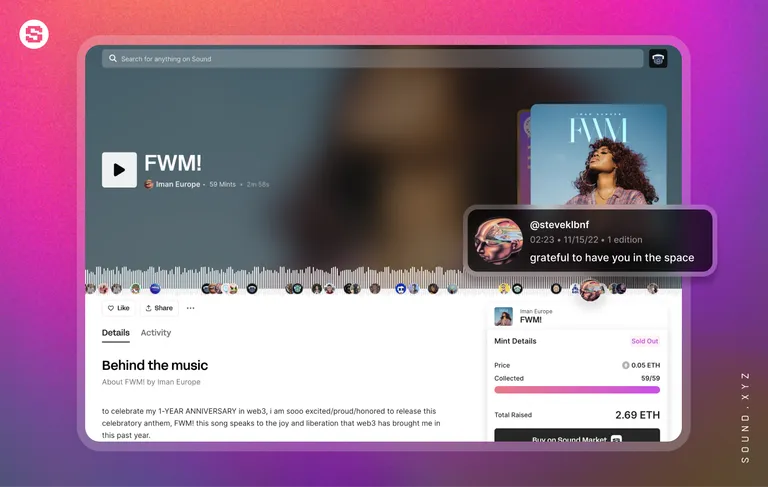 Una schermata dell'interfaccia di Sound.xyz. Immagine: Sound