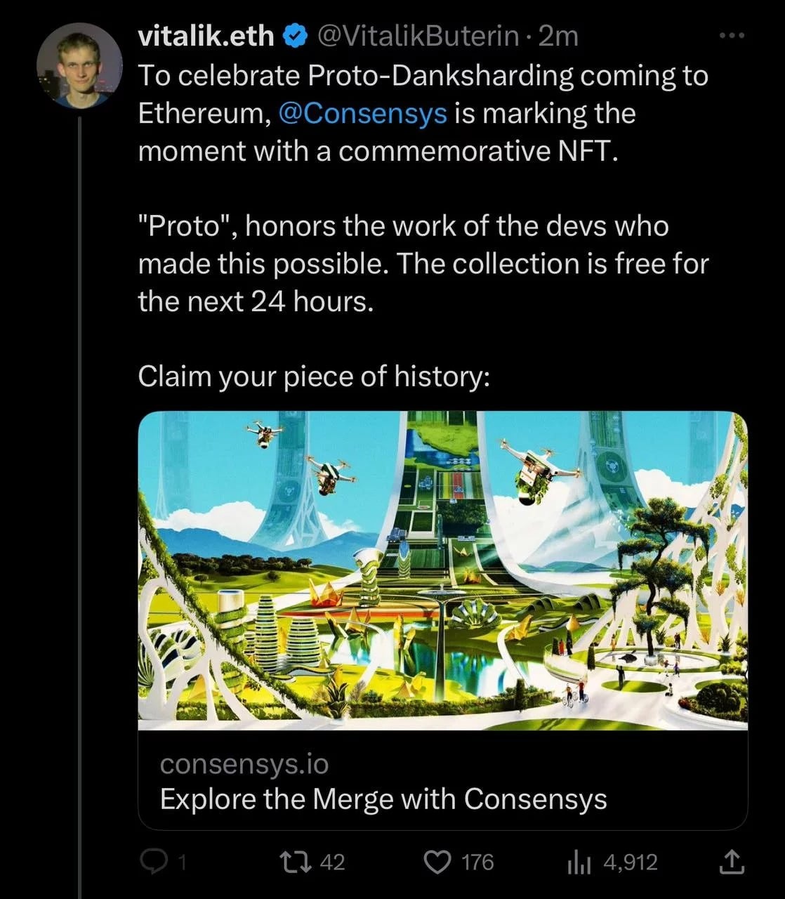 Screenshot van frauduleuze tweet gedeeld door hackers van Vitalik Buterin's X account