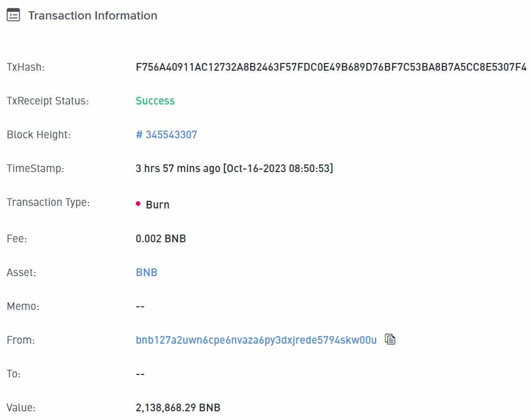Transaction of the 25th Binance quarterly burn