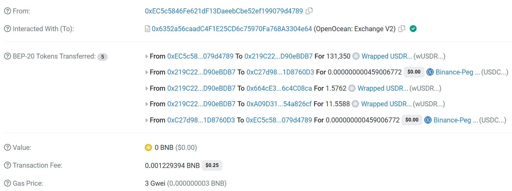 wUSDR and USDC exchange