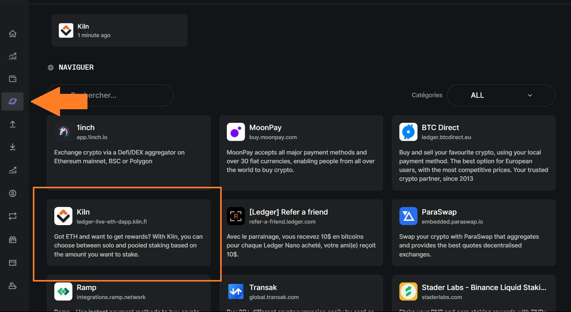 Stake ETH with Kiln from Ledger Live