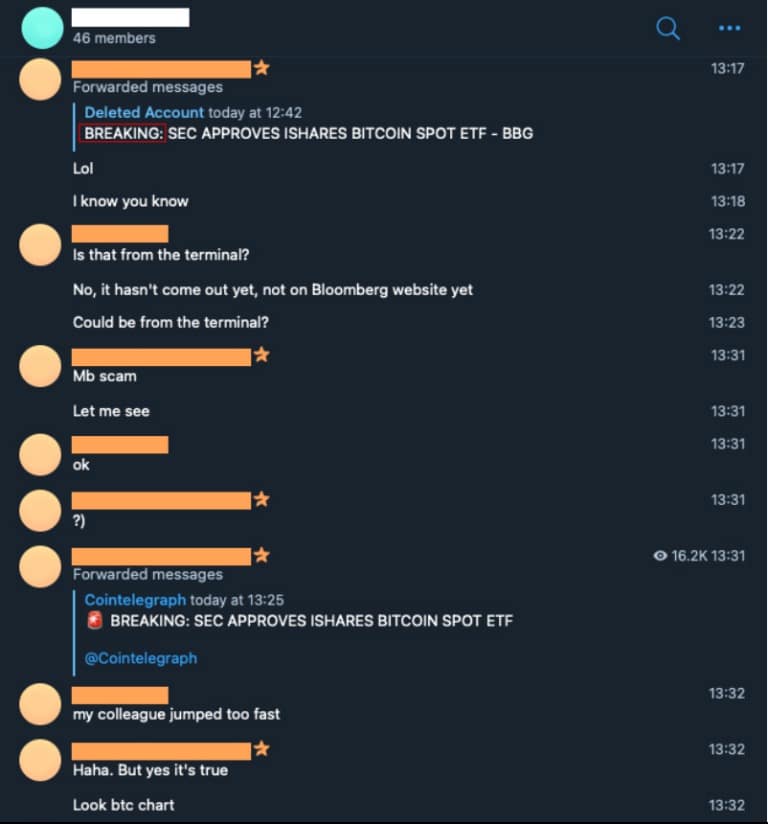 Screenshot of the Telegram channel in question