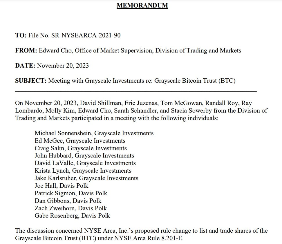 Note about the meeting between Grayscale and the SEC