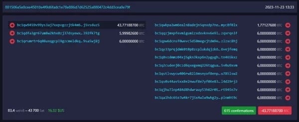 Details of a transaction carried out by the hacker with the stolen funds