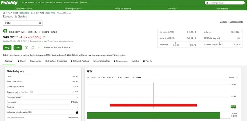 Comprando um ETF Bitcoin na Fidelity. Imagem: Captura de ecrã