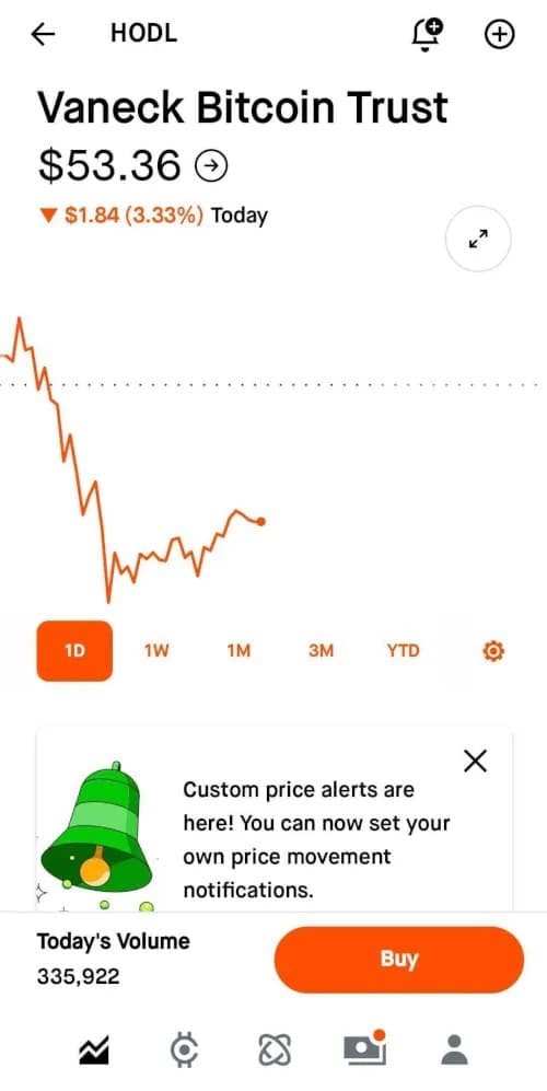 Comprando um ETF Bitcoin no Robinhood. Imagem: Captura de ecrã