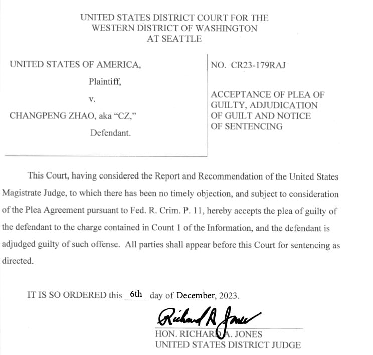 Judge Jones' plea acceptance page