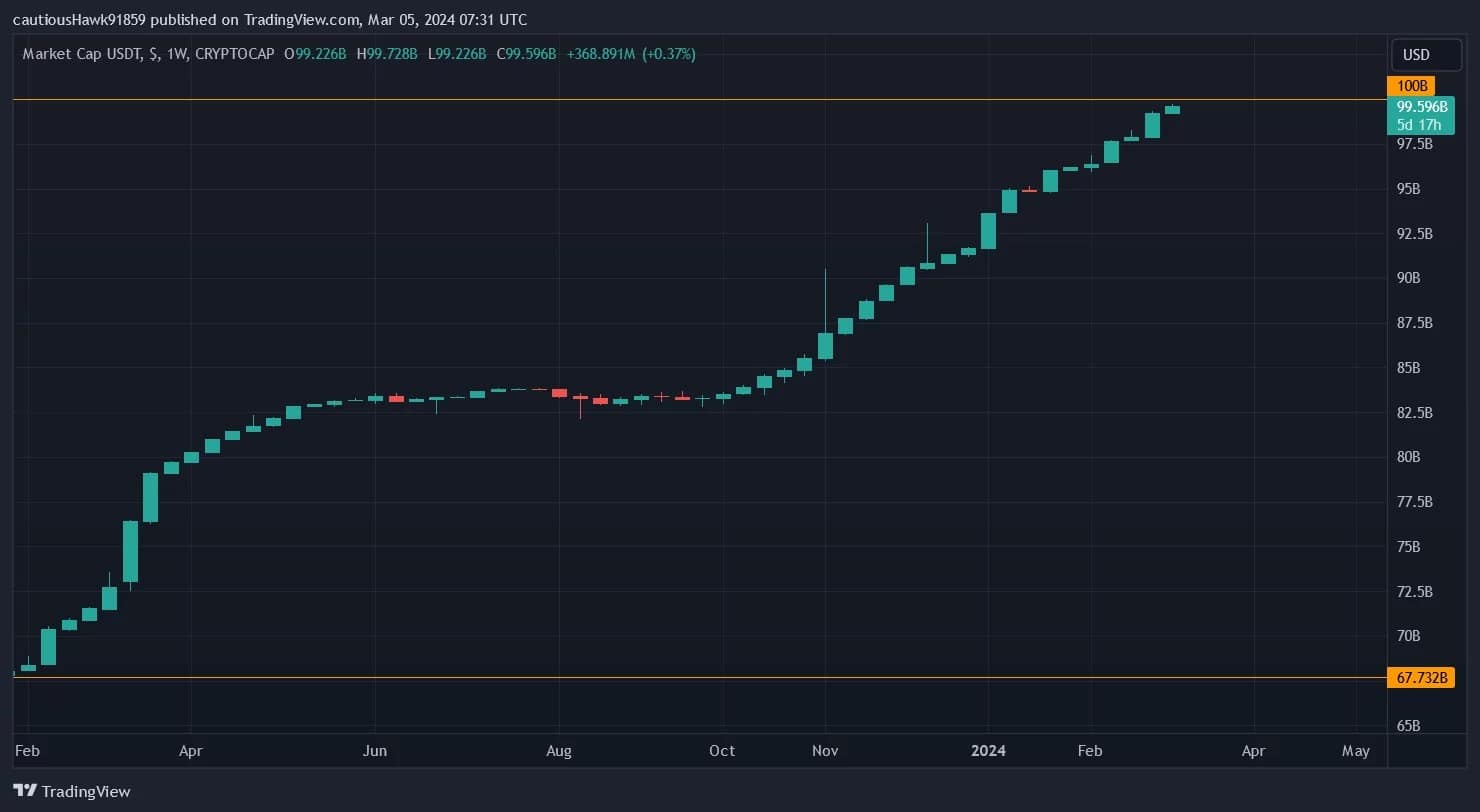 USDT capitalisation growth over the past year